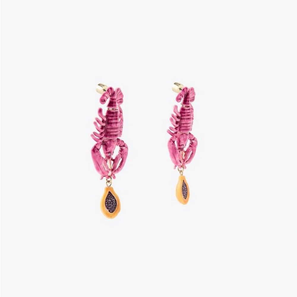 ZARA WOMAN NWT LOBSTER EARRINGS PINK FUCHSIA JEWELLERY SUMMER VACATION BEACH